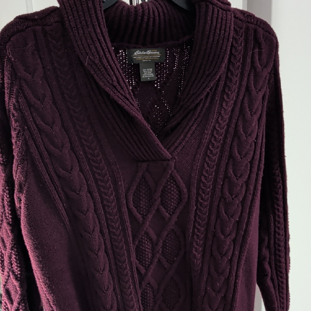 Eddie Bauer Women's Deep Purple Cable Knit Cowl Sweater